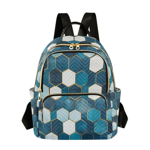 FORMRS Mini Backpack Purse for Women Travel Daypack Casual Shoulder Bag, Dark Blue Hexagon Patterns