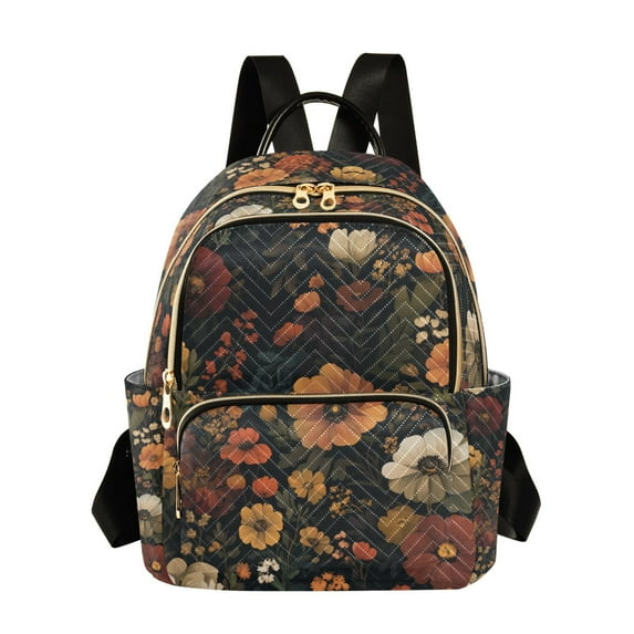 FORMRS Mini Backpack Purse for Women Travel Daypack Casual Shoulder Bag, Dark Floral Pattern