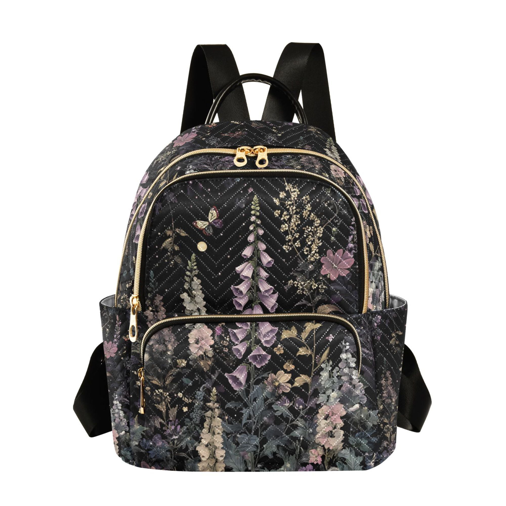 FORMRS Mini Backpack Purse for Women Travel Daypack Casual Shoulder Bag, Dark Flowers Pattern