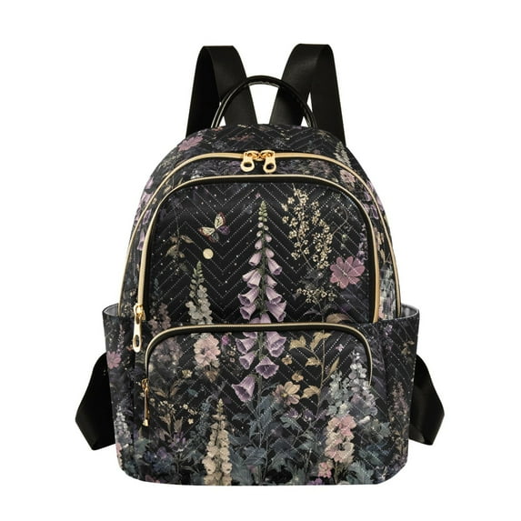 FORMRS Mini Backpack Purse for Women Quilted Travel Daypack Casual Shoulder Bag, Dark Flowers Pattern