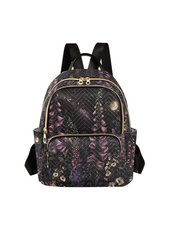 Mini Backpack Purse for Women Quilted Travel Daypack Casual Shoulder Bag, Dark Gothic Floral
