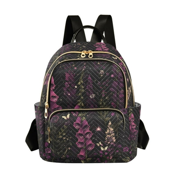 FORMRS Mini Backpack Purse for Women Quilted Travel Daypack Casual Shoulder Bag, Dark Purple Floral Pattern