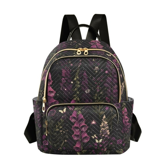 FORMRS Mini Backpack Purse for Women Travel Daypack Casual Shoulder Bag, Dark Purple Floral Pattern