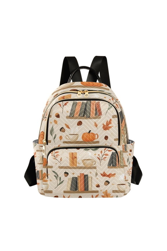Mini Backpack Purse for Women Quilted Travel Daypack Casual Shoulder Bag, Fall Book Shelf