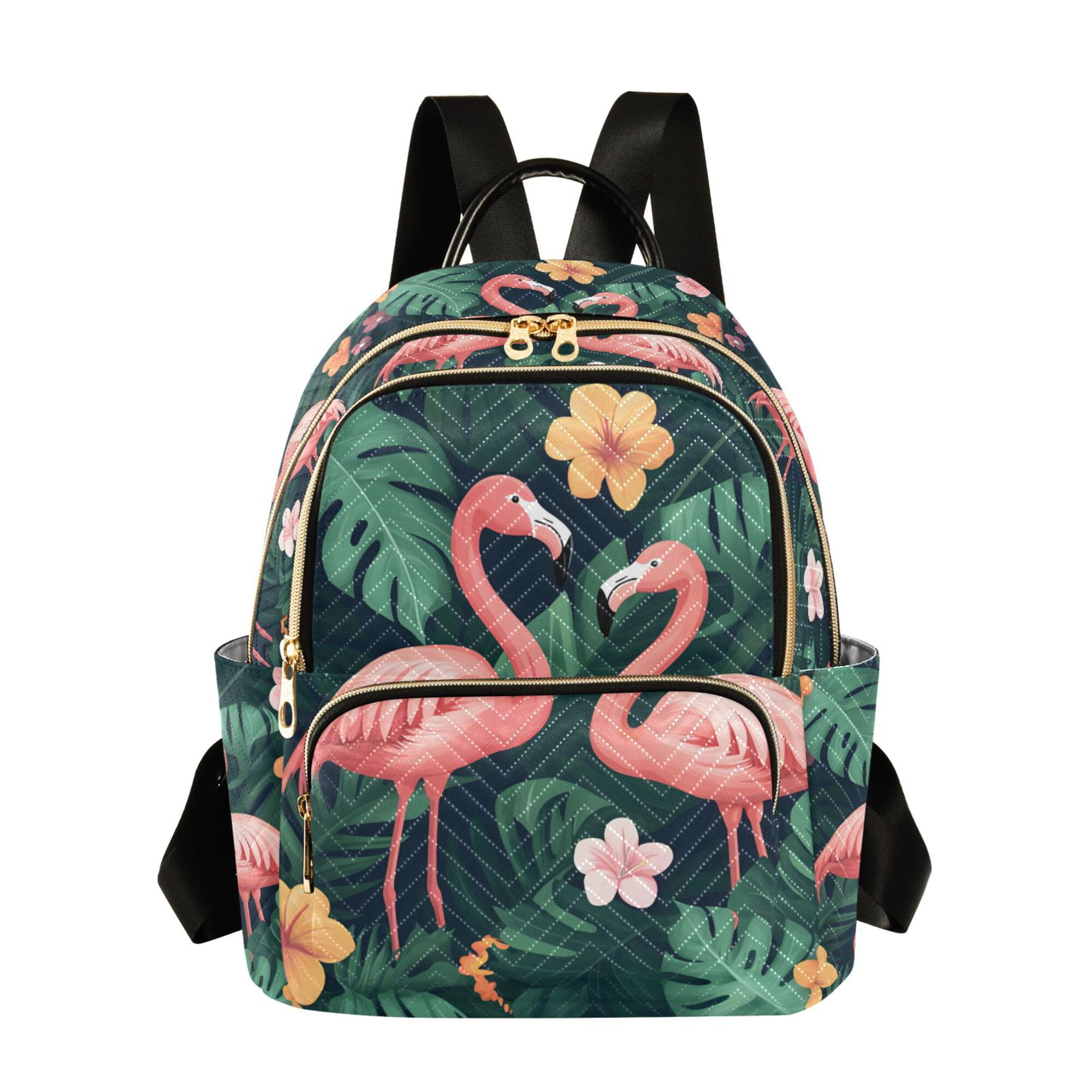 flamingo pattern mini backpack FORMRS Mini Backpack Purse for Women Travel Daypack Casual Shoulder Bag,  Flamingo Leaves Pattern