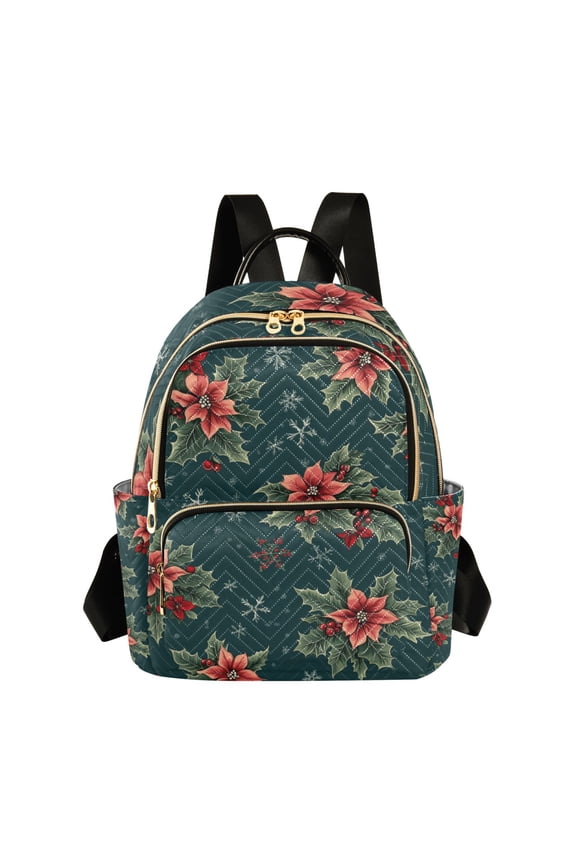 Mini Backpack Purse for Women Travel Daypack Casual Shoulder Bag, Floral Christmas