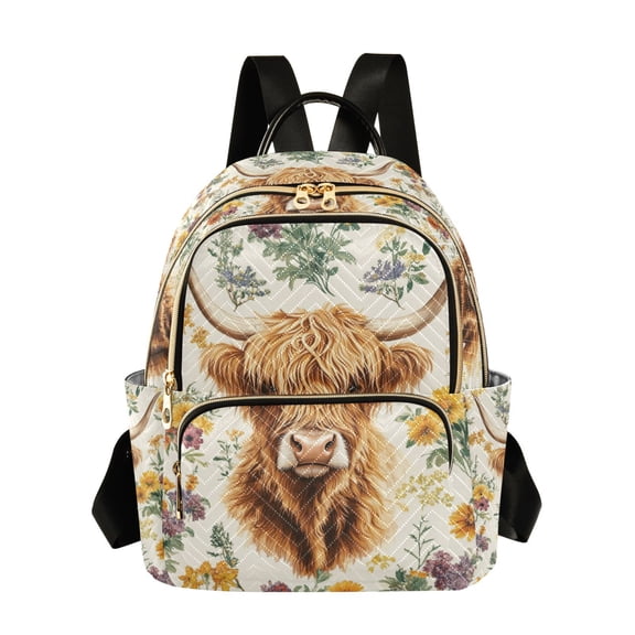 FORMRS Mini Backpack Purse for Women Quilted Travel Daypack Casual Shoulder Bag, Floral Cow