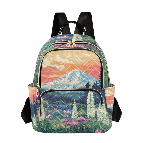 FORMRS Mini Backpack Purse for Women Quilted Travel Daypack Casual Shoulder Bag, Floral Mountain
