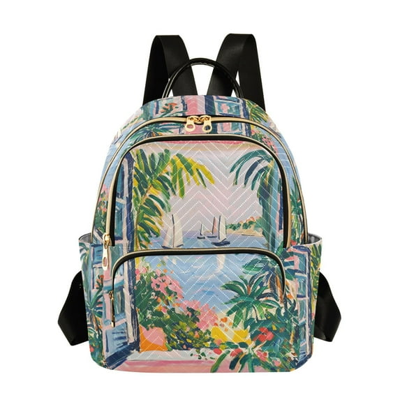 FORMRS Mini Backpack Purse for Women Quilted Travel Daypack Casual Shoulder Bag, Floral Seaside