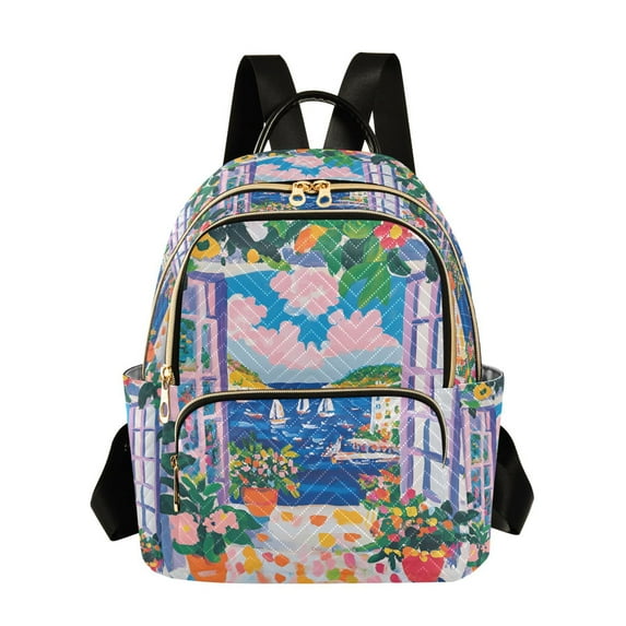 FORMRS Mini Backpack Purse for Women Quilted Travel Daypack Casual Shoulder Bag, Floral Window
