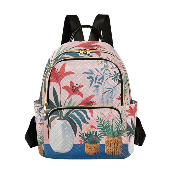 FORMRS Mini Backpack Purse for Women Travel Daypack Casual Shoulder Bag, Flowers and Leaves