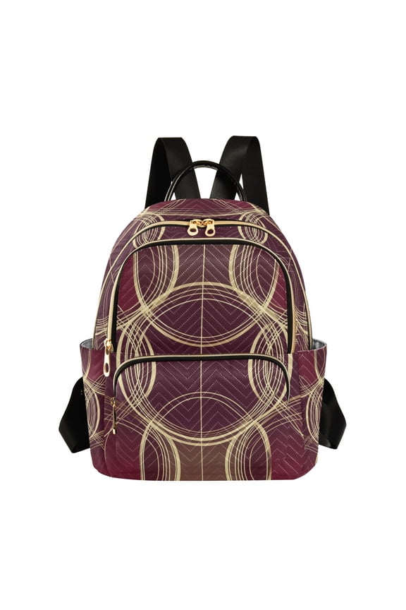 Mini Backpack Purse for Women Quilted Travel Daypack Casual Shoulder Bag, Gold Abstract Pattern
