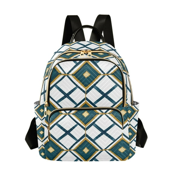 FORMRS Mini Backpack Purse for Women Quilted Travel Daypack Casual Shoulder Bag, Gold Geometric Pattern