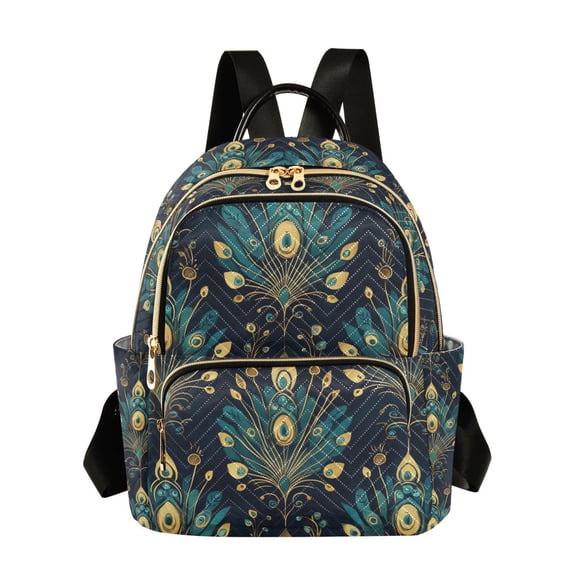 FORMRS Mini Backpack Purse for Women Travel Daypack Casual Shoulder Bag, Gold Peacock Pattern
