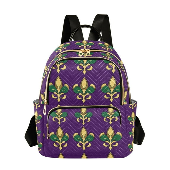 FORMRS Mini Backpack Purse for Women Travel Daypack Casual Shoulder Bag, Gold and Green Floral Pattern