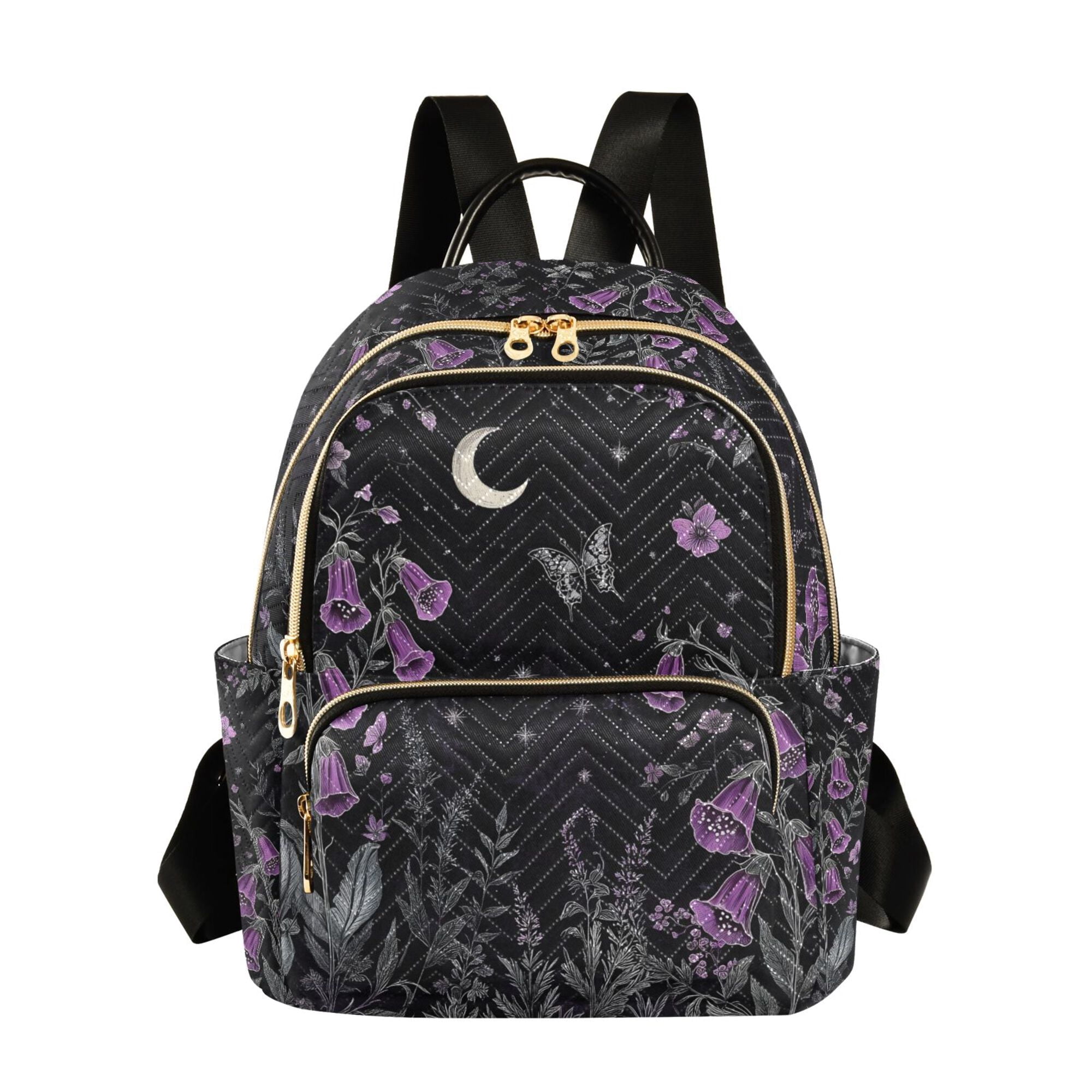 FORMRS Mini Backpack Purse for Women Travel Daypack Casual Shoulder Bag, Gothic Floral Print