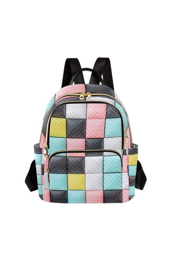 Mini Backpack Purse for Women Quilted Travel Daypack Casual Shoulder Bag, Gray Checkered Pattern