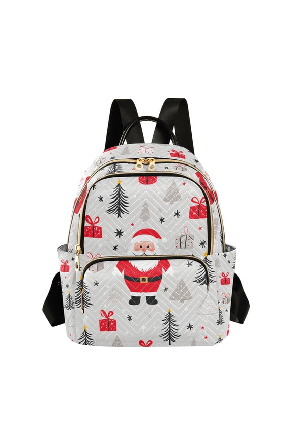 Mini Backpack Purse for Women Quilted Travel Daypack Casual Shoulder Bag, Gray Christmas Santa