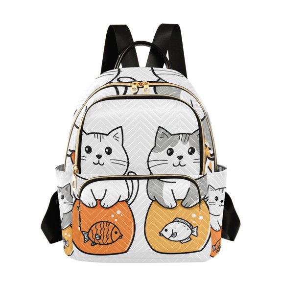 FORMRS Mini Backpack Purse for Women Quilted Travel Daypack Casual Shoulder Bag, Gray Cute Cat
