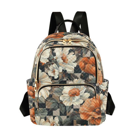 FORMRS Mini Backpack Purse for Women Quilted Travel Daypack Casual Shoulder Bag, Gray Floral Pattern