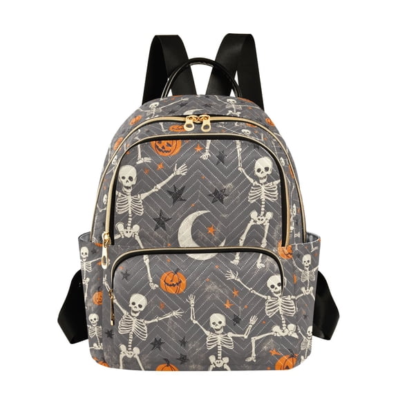 FORMRS Mini Backpack Purse for Women Quilted Travel Daypack Casual Shoulder Bag, Gray Halloween Skeleton