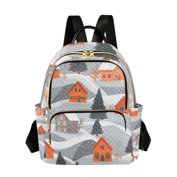 FORMRS Mini Backpack Purse for Women Travel Daypack Casual Shoulder Bag, Gray Snow Houses