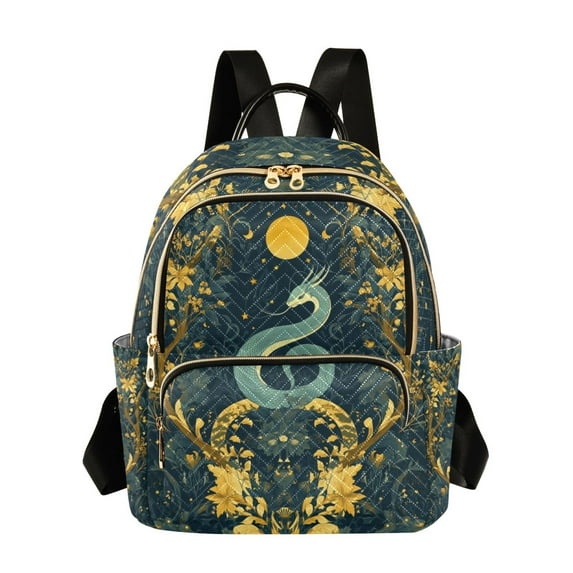 FORMRS Mini Backpack Purse for Women Travel Daypack Casual Shoulder Bag, Green Celestial Serpent
