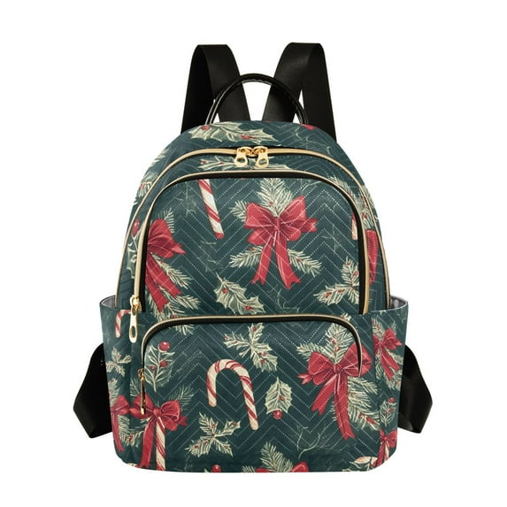 FORMRS Mini Backpack Purse for Women Travel Daypack Casual Shoulder Bag, Green Christmas Candy Canes