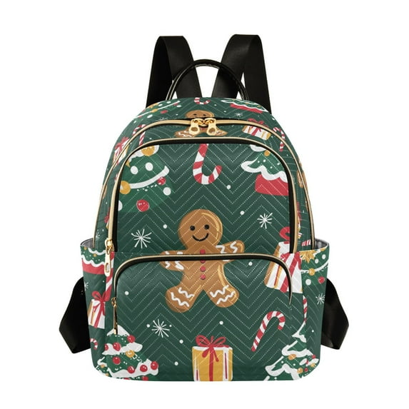 FORMRS Mini Backpack Purse for Women Travel Daypack Casual Shoulder Bag, Green Christmas Gingerbread