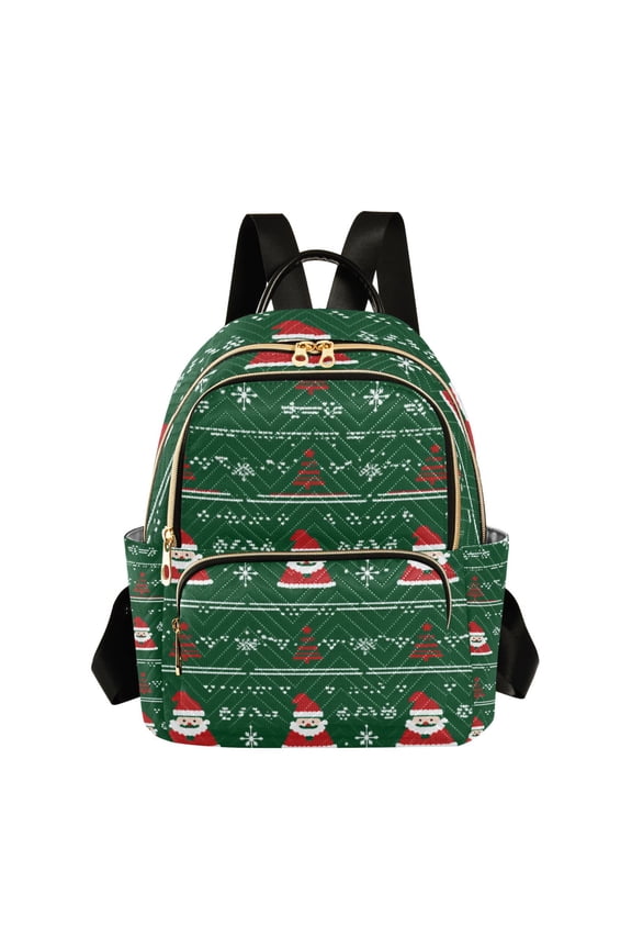 Mini Backpack Purse for Women Quilted Travel Daypack Casual Shoulder Bag, Green Christmas Trees