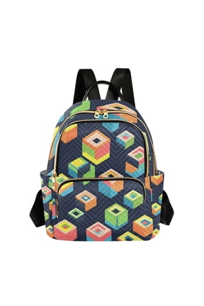 Mini Backpack Purse for Women Quilted Travel Daypack Casual Shoulder Bag, Green Cubes