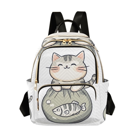 FORMRS Mini Backpack Purse for Women Quilted Travel Daypack Casual Shoulder Bag, Green Cute Cat