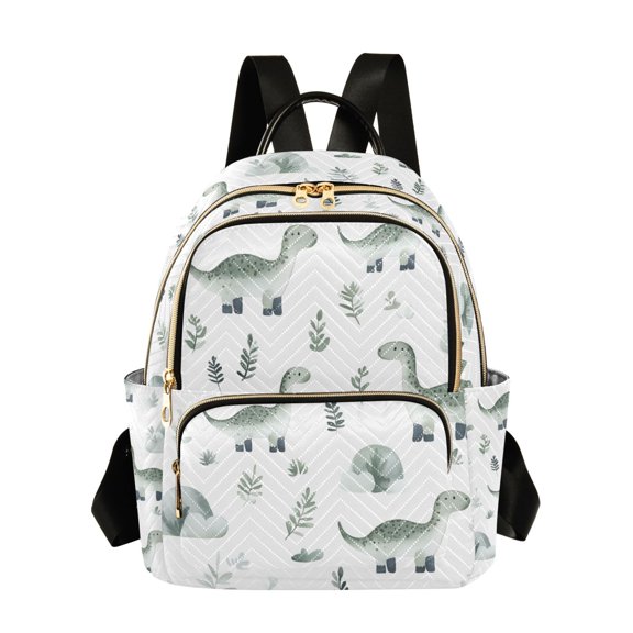 FORMRS Mini Backpack Purse for Women Quilted Travel Daypack Casual Shoulder Bag, Green Dinosaur Pattern