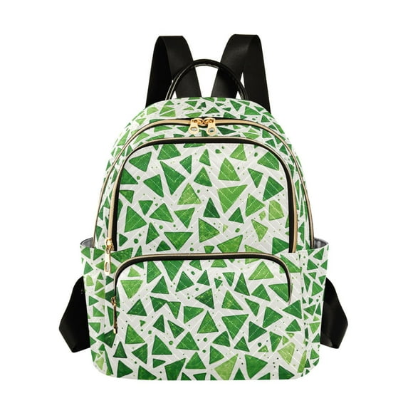 FORMRS Mini Backpack Purse for Women Travel Daypack Casual Shoulder Bag, Green Dot Triangles Pattern