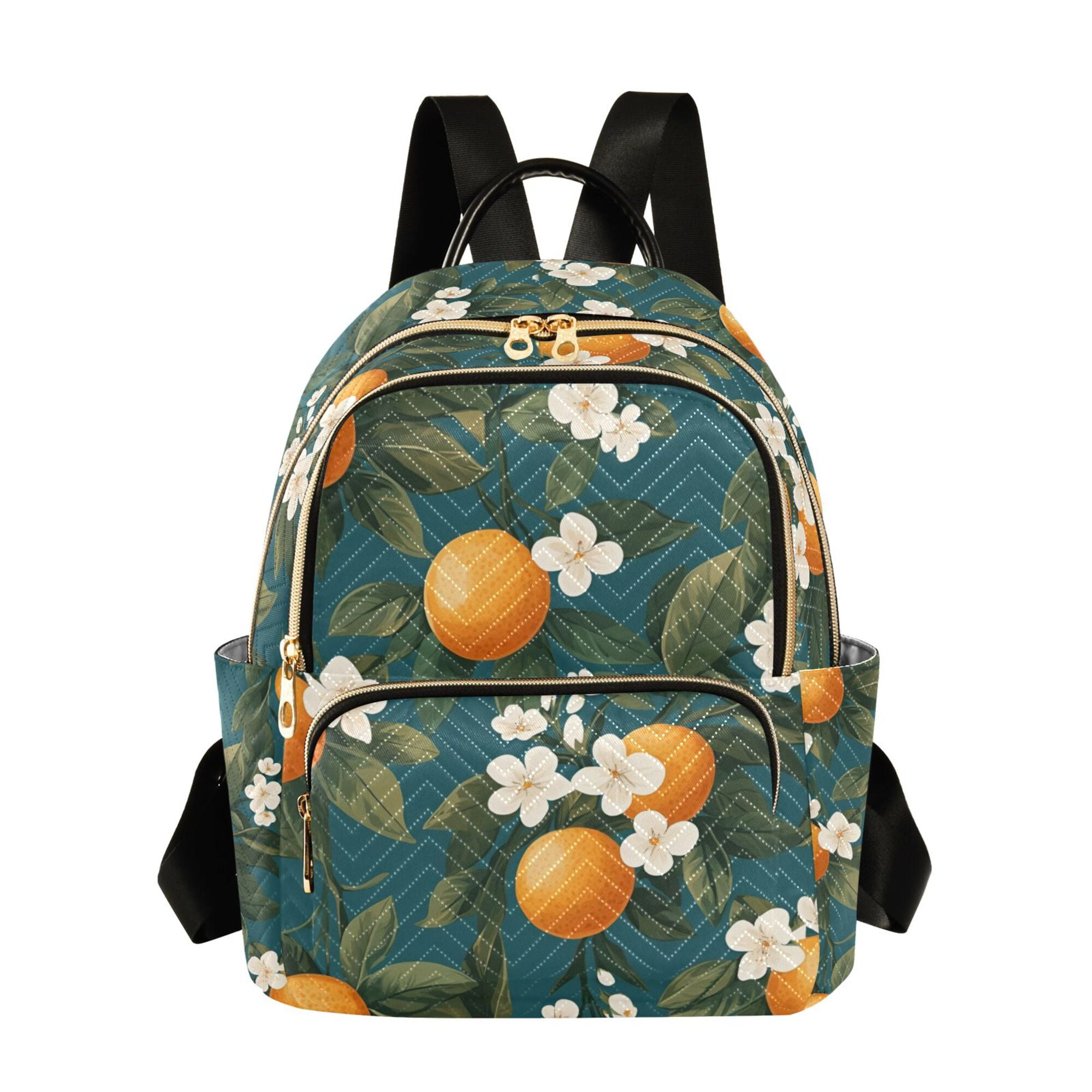 FORMRS Mini Backpack Purse for Women Travel Daypack Casual Shoulder Bag,  Green Floral Orange