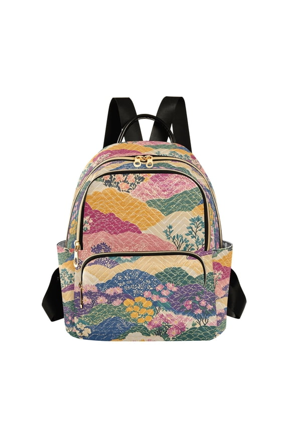 Mini Backpack Purse for Women Quilted Travel Daypack Casual Shoulder Bag, Green Floral Wave