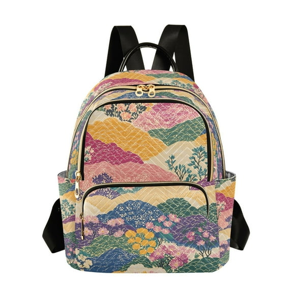 FORMRS Mini Backpack Purse for Women Travel Daypack Casual Shoulder Bag, Green Floral Wave