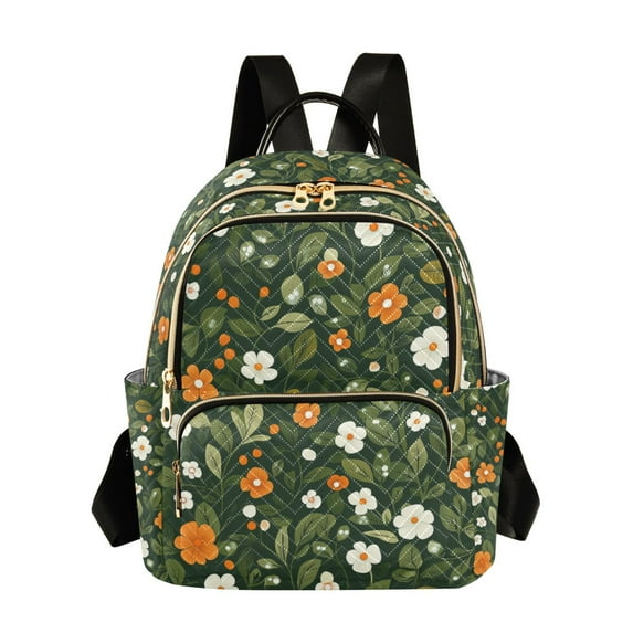 FORMRS Mini Backpack Purse for Women Quilted Travel Daypack Casual Shoulder Bag, Green Flowers Pattern