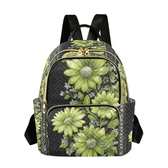 FORMRS Mini Backpack Purse for Women Travel Daypack Casual Shoulder Bag, Green Flowers