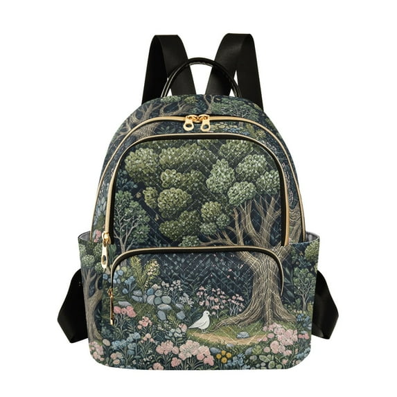 FORMRS Mini Backpack Purse for Women Quilted Travel Daypack Casual Shoulder Bag, Green Forest Scene