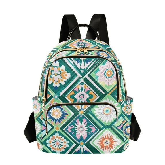 FORMRS Mini Backpack Purse for Women Travel Daypack Casual Shoulder Bag, Green Geometric Flowers