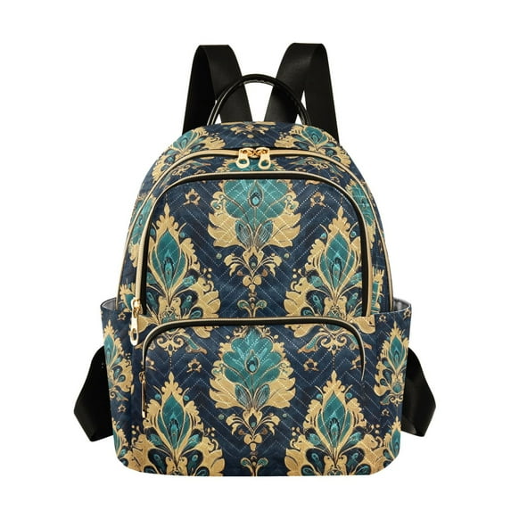 FORMRS Mini Backpack Purse for Women Travel Daypack Casual Shoulder Bag, Green Peacock Pattern