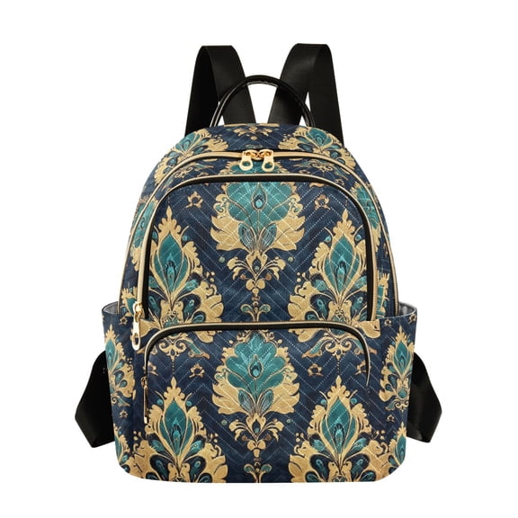 FORMRS Mini Backpack Purse for Women Travel Daypack Casual Shoulder Bag, Green Peacock Pattern