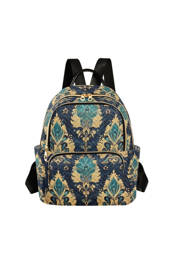 Mini Backpack Purse for Women Travel Daypack Casual Shoulder Bag, Green Peacock Pattern