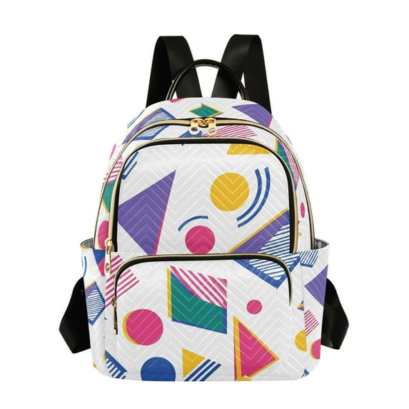 FORMRS Mini Backpack Purse for Women Travel Daypack Casual Shoulder Bag, Green Retro Shapes