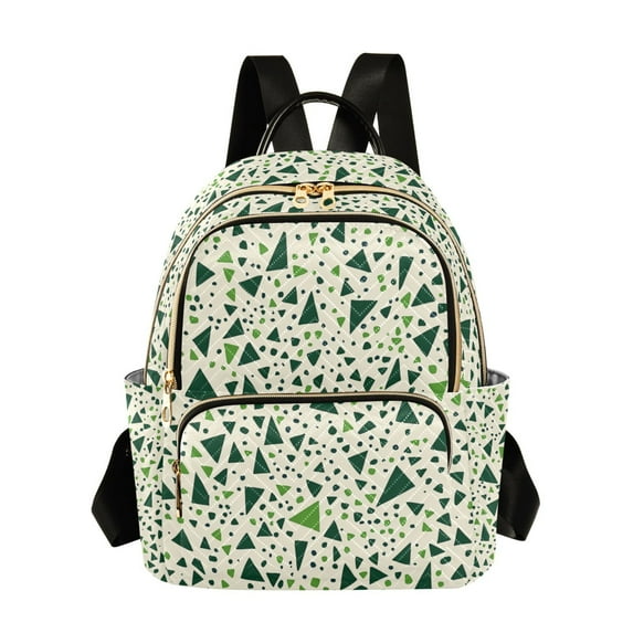 FORMRS Mini Backpack Purse for Women Travel Daypack Casual Shoulder Bag, Green Triangles Pattern