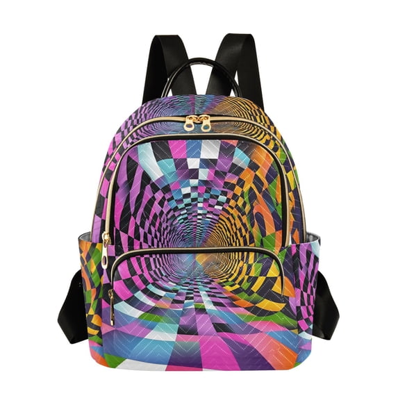 FORMRS Mini Backpack Purse for Women Quilted Travel Daypack Casual Shoulder Bag, Green Wavy Plaid
