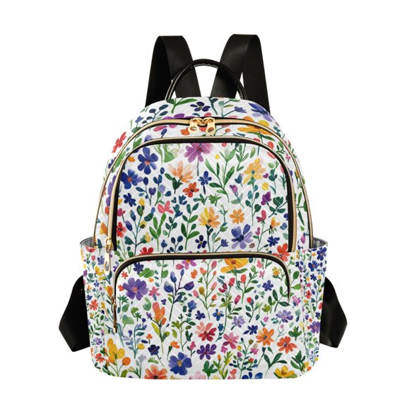 FORMRS Mini Backpack Purse for Women Travel Daypack Casual Shoulder Bag, Green Wildflower Pattern
