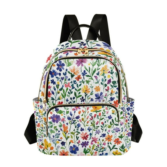 FORMRS Mini Backpack Purse for Women Quilted Travel Daypack Casual Shoulder Bag, Green Wildflower Pattern