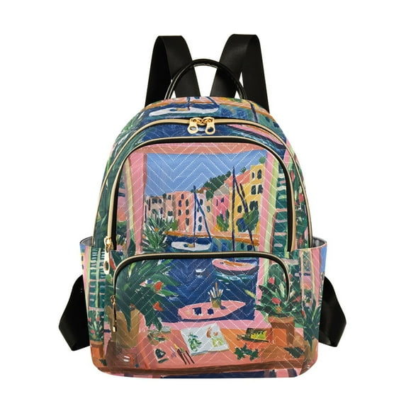 FORMRS Mini Backpack Purse for Women Travel Daypack Casual Shoulder Bag, Green Window